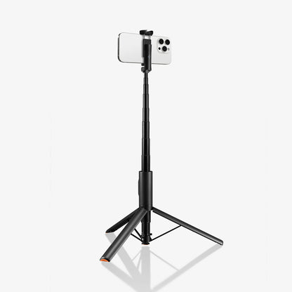 AMP09336 - Tripod Selfie Stick S541W in Black showing the back of the device attached to the tripod in landscape form
