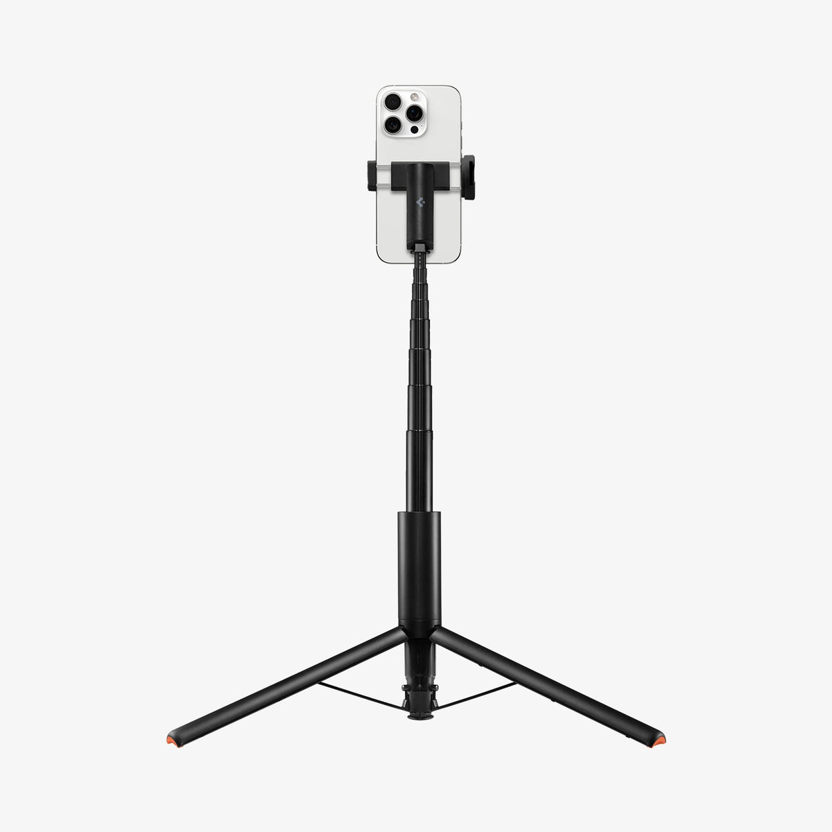 AMP09336 - Tripod Selfie Stick S541W in Black showing the back of the device in portrait form attached to the retracted tripod