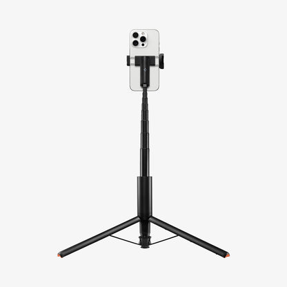 AMP09336 - Tripod Selfie Stick S541W in Black showing the back of the device in portrait form attached to the retracted tripod