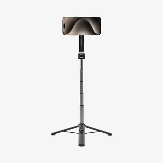 AMP07656 - Tripod Selfie Stick (Magfit) | S571W showing the front, with a device attached extended with a stand