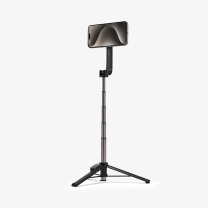 AMP07656 - Tripod Selfie Stick (Magfit) | S571W showing the front of the device attached to the tripod selfie stick extended with a stand