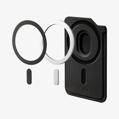 AFA10802 - MagSafe SleekBand Card Holder | 3 Cards (MagFit) in Dark Black showing magnet hovering on the holder