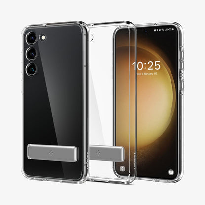 ACS05717 - Galaxy S23 Case Ultra Hybrid S in crystal clear showing the back, inside and front