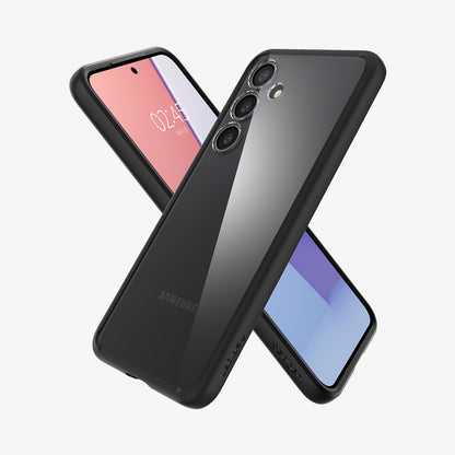 ACS07352 - Galaxy S24 Case Ultra Hybrid in Matte Black showing the back, partial side, next to it, a device showing front and partial side