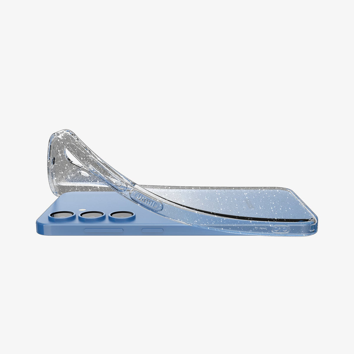 ACS08997 - Galaxy S25 Case in Crystal Quartz showing the partial back, and side with case partially lifted form the device