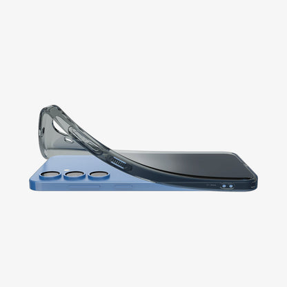 ACS08996 - Galaxy S25 Case Liquid Crystal in Space Crystal showing the partial back, and side with case partially peeled from the device