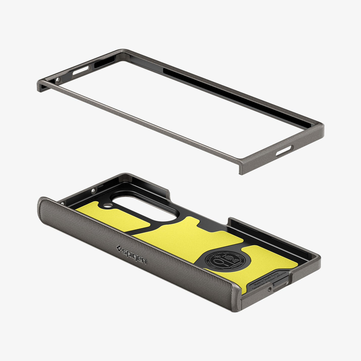 ACS07821 - Galaxy Z Fold 6 Case Slim Armor Pro in Gunmetal showing the frame hovering above the inner of the hard back case