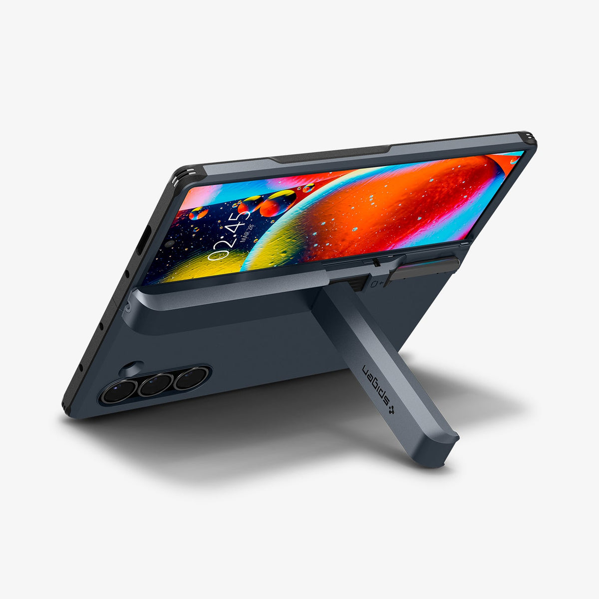 ACS08287 - Galaxy Z Fold 6 Case Tough Armor Pro P in Metal Slate showing the front, hinge with built-in kickstand propped up, and partial back