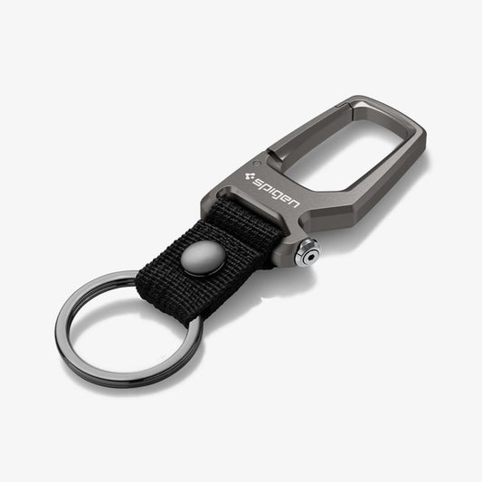 AHP01869 - Carabiner + Keyring in gunmetal showing the front