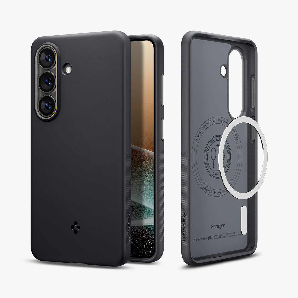 ACS11066 - Galaxy S26 Nano Pop (Mag Fit) in Black Sesame showing the back with the device, partial back case only, partial front and sides with magfit