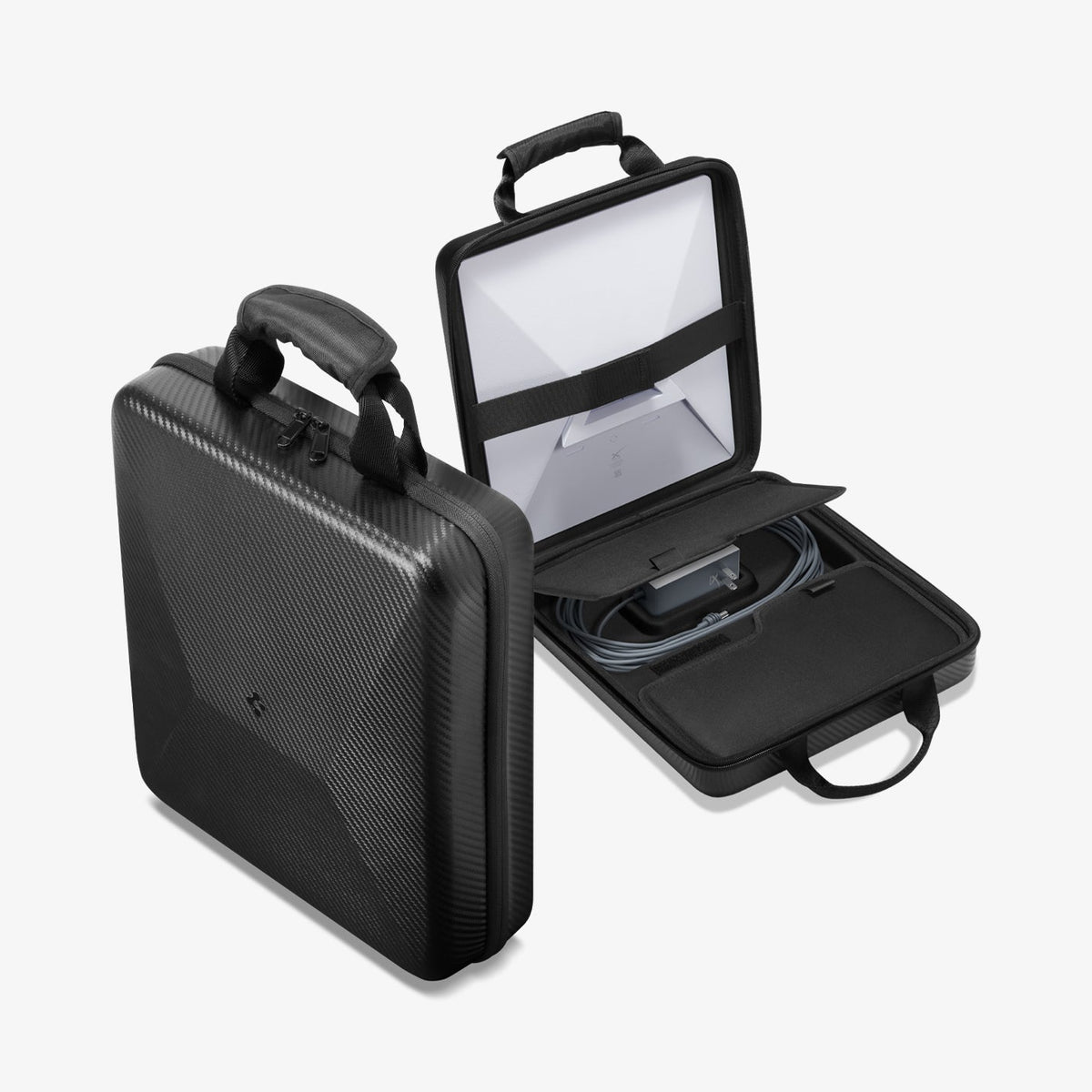 AFA09372 - Starlink Mini Carrying Case in black showing the front, side and inside of case