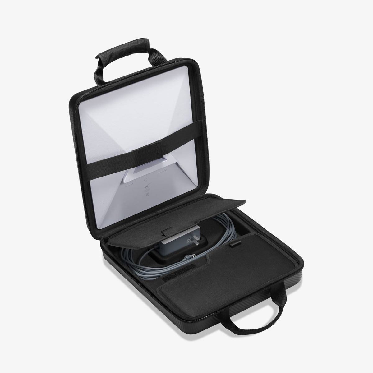 AFA09372 - Starlink Mini Carrying Case in black showing the case half open with cords inside