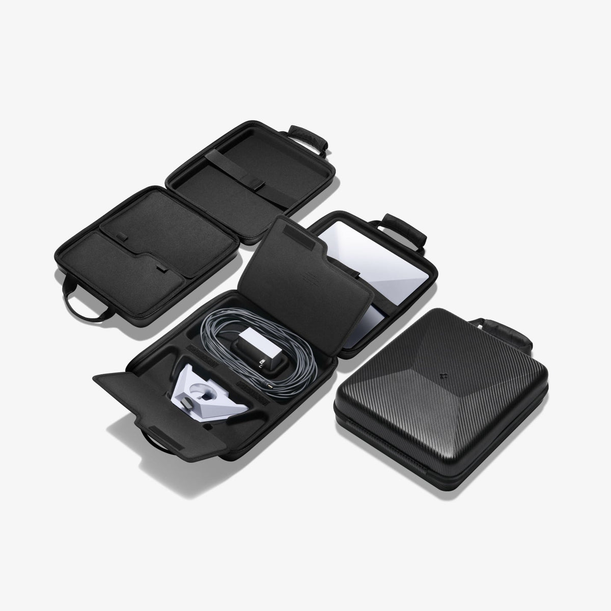 AFA09372 - Starlink Mini Carrying Case in black showing 3 different cases showing the inside and case closed