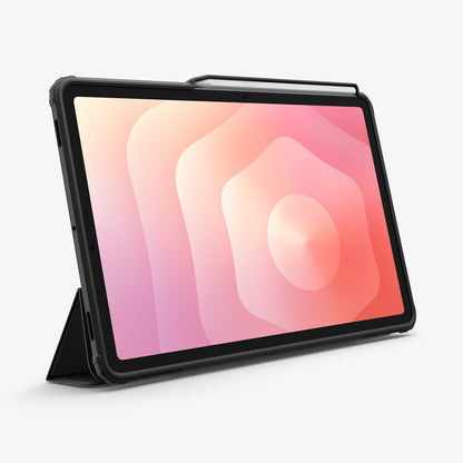 ACS10216 - Galaxy Tab S11 Case Air Skin Pro in Black showing the front of the device while the front cover serve as a kickstand