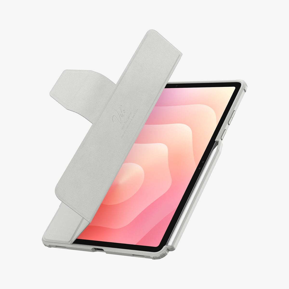 ACS10217 - Galaxy Tab S11 Case Air Skin Pro in Gray showing the partial inner of the device and partial cover lifted