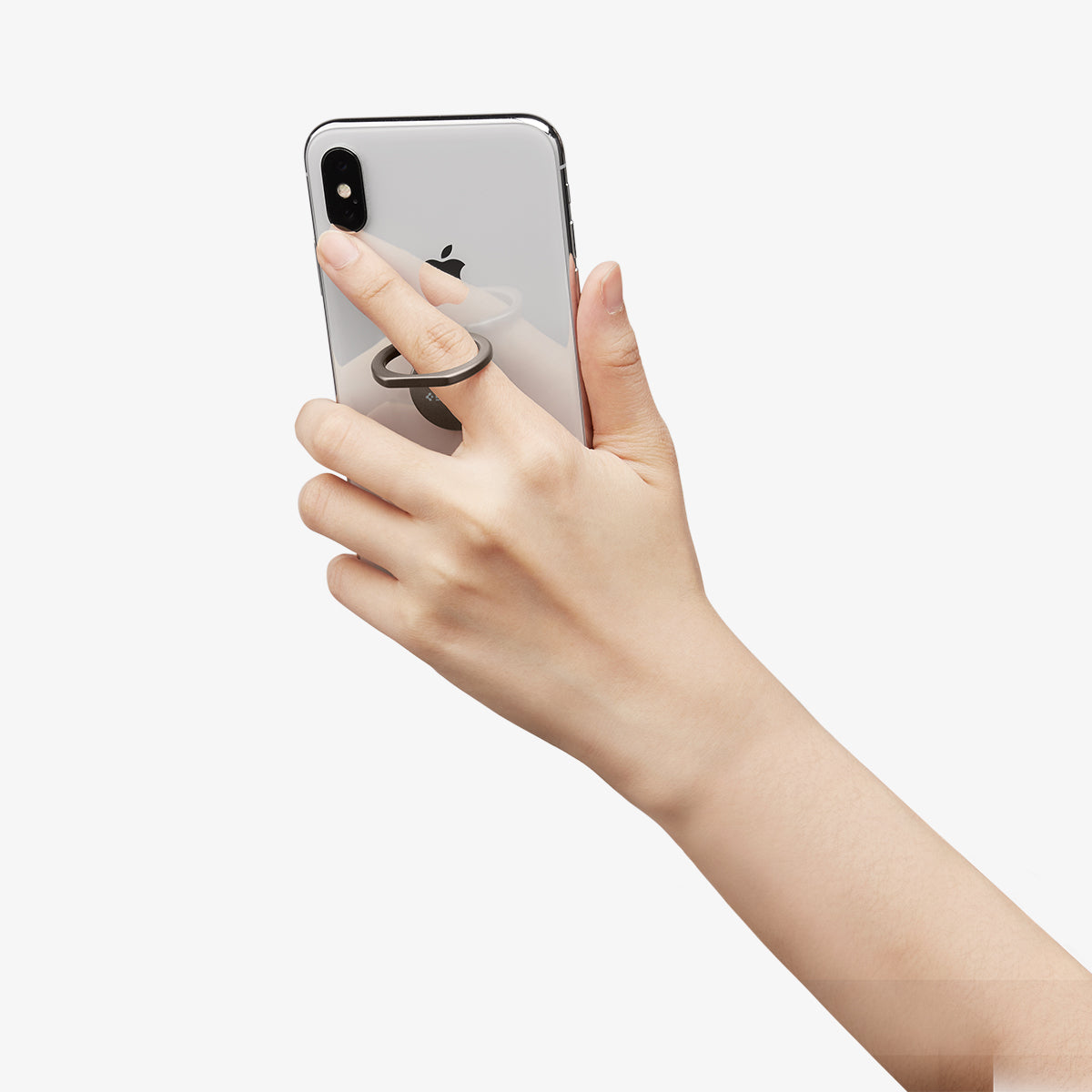 000SR24433 - Style Ring 360 in gunmetal showing the phone in someone's hand with ring attached