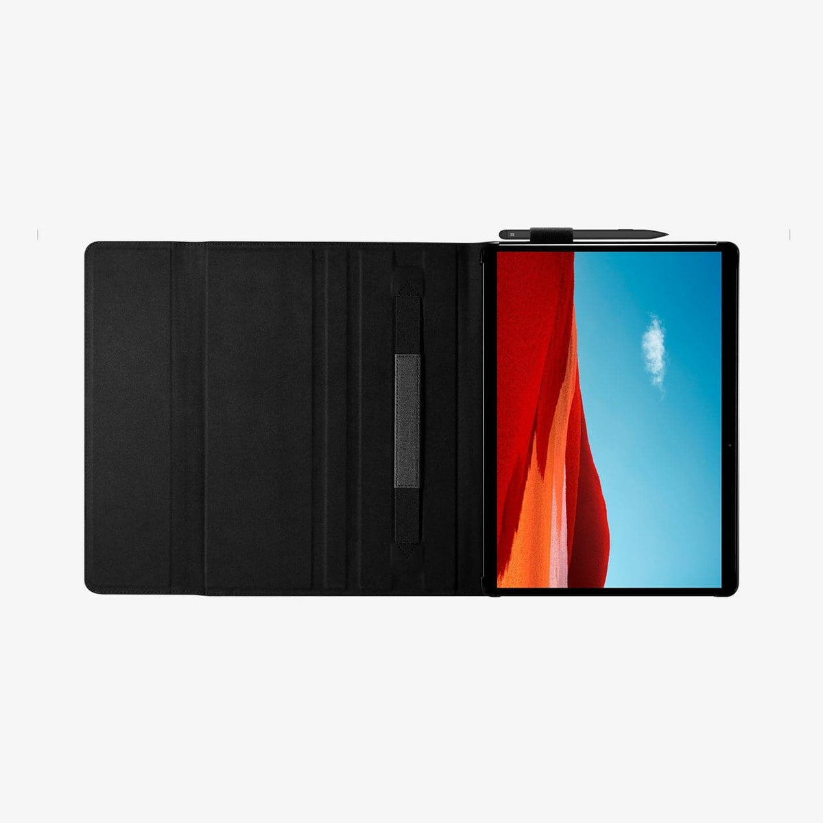 ACS01003 - Microsoft Surface Pro X Case Stand Folio in charcoal showing the inside fully laid out