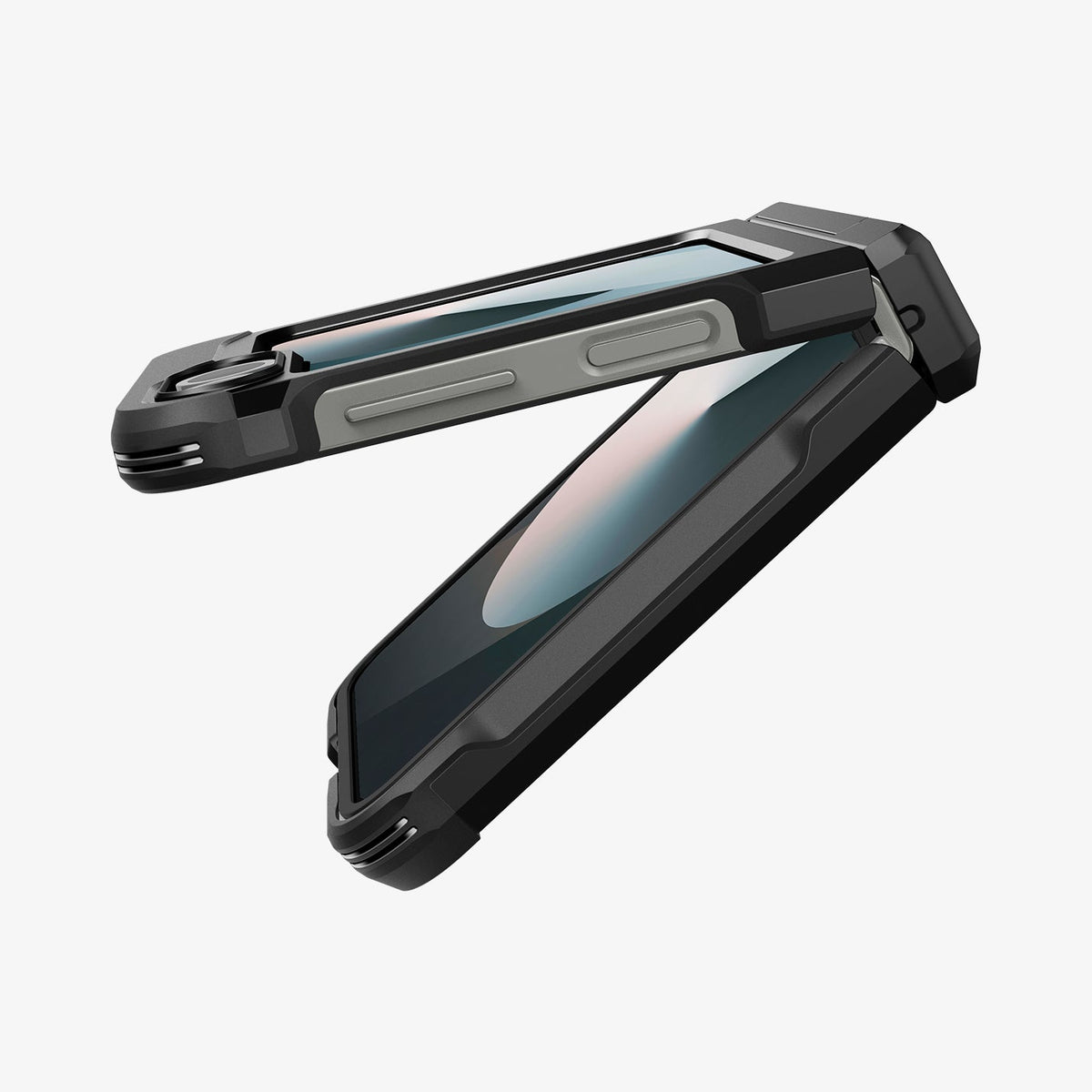 ACS09807 - Galaxy Z Flip 6 Series Tough Armor Pro (MagFit) in black showing the side, partial front and back almost fully closed