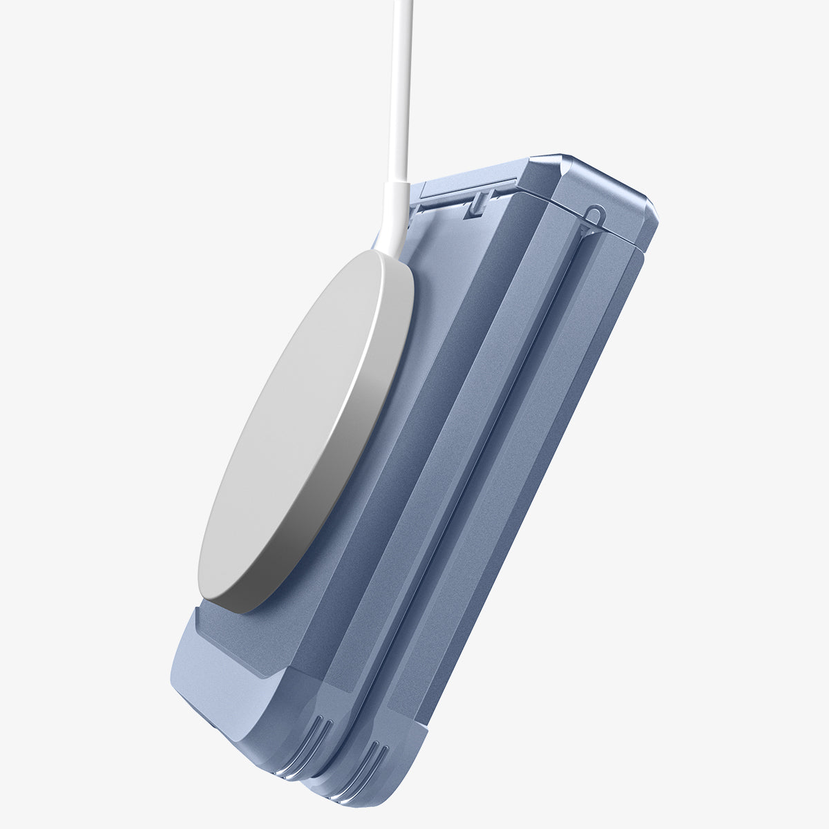 ACS09808 - Galaxy Z Flip 6 Series Tough Armor Pro (MagFit) in Sierra Blue showing the side and back with magsafe charger attached to case