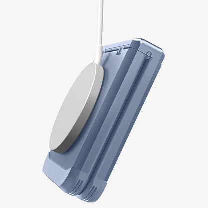 ACS09808 - Galaxy Z Flip 6 Series Tough Armor Pro (MagFit) in Sierra Blue showing the side and back with magsafe charger attached to case