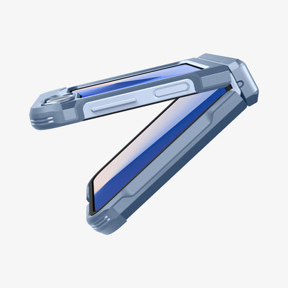 ACS09808 - Galaxy Z Flip 6 Series Tough Armor Pro (MagFit) in Sierra Blue showing the side, partial front and back almost fully closed