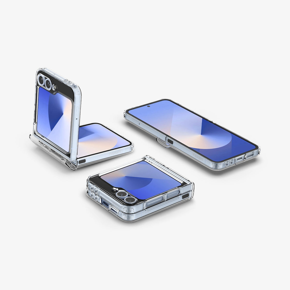 ACS09806 - Galaxy Z Flip 6 Series Ultra Hybrid Pro (MagFit) showing the back half folded, back folded, front full open and partial sides of 3 devices