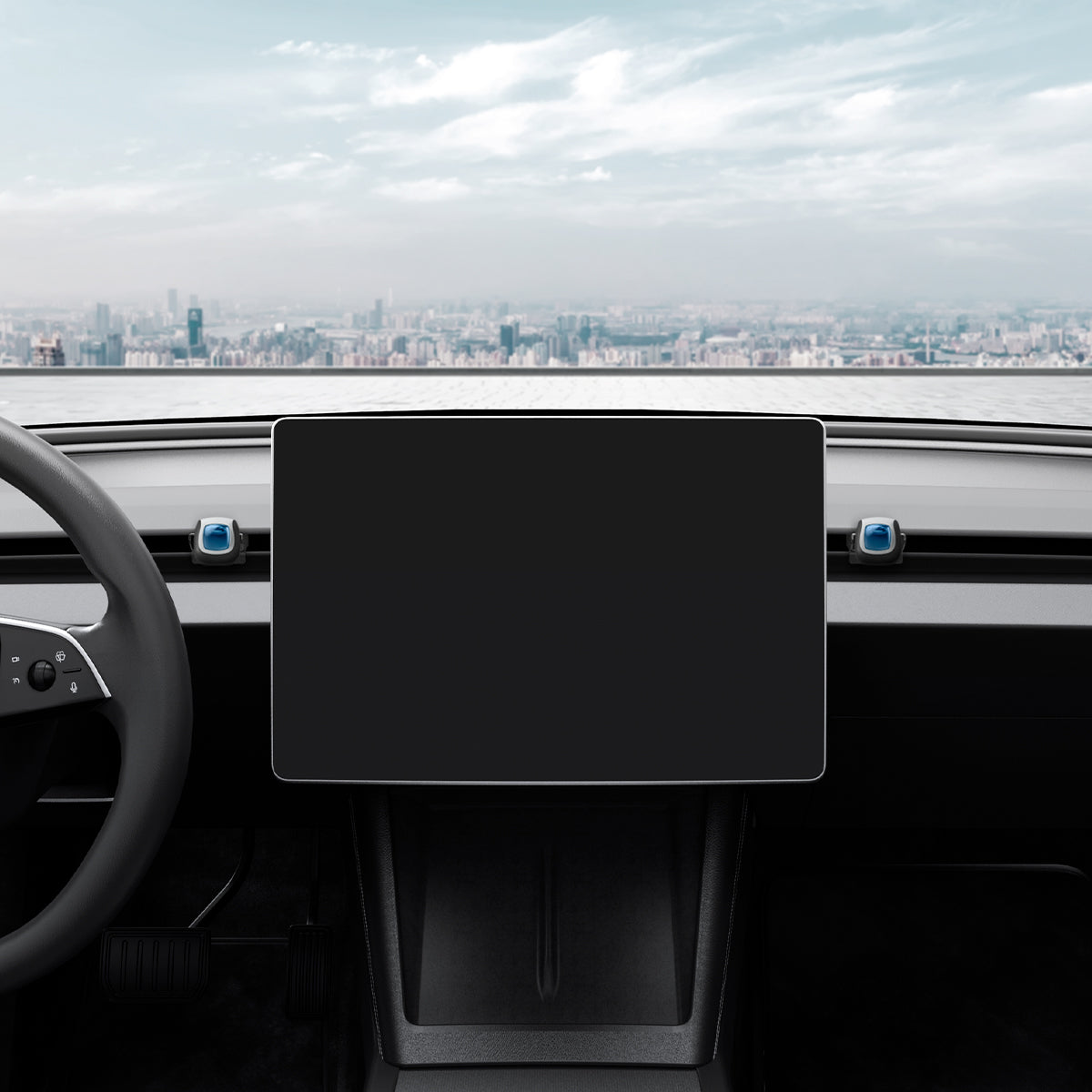 ACP10164 - Tesla Model 3 Highland - Freshener Adapter TO230H in Black showing the front, attached to both sides