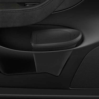 ACP09183 – Tesla Model Y Car Trash Bin in black showing installed inside of car
