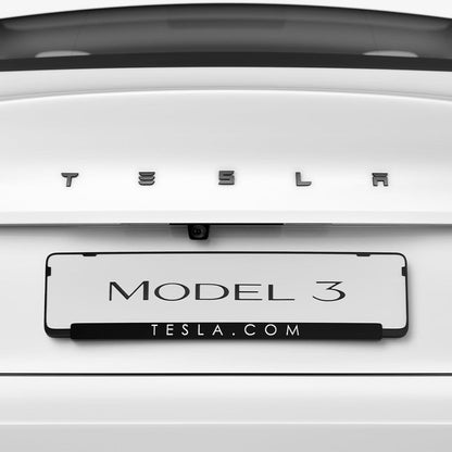 ACP08550 - Tesla Model 3 Highland Rear Emblem Logo Cover TO322H in Carbon showing the front