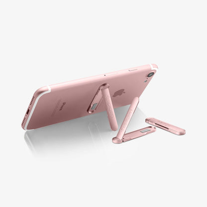 000EM21073 - U100 Universal Kickstand (Metal) in rose gold showing the phone propped up by kickstand attached