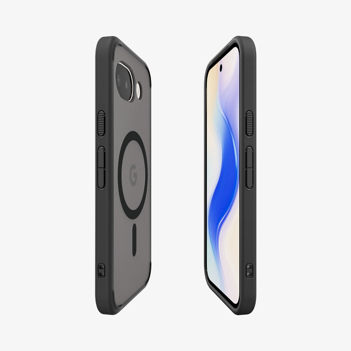 ACS11278 - Pixel 10a Ultra Hybrid Metal Ring (Mag Fit) in Frost Black showing the sides, partial front and back