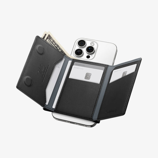 AFA09133 - MagSafe Card Holder Valentinus S (MagFit) in Black showing the inner front and sides attached at back of the device