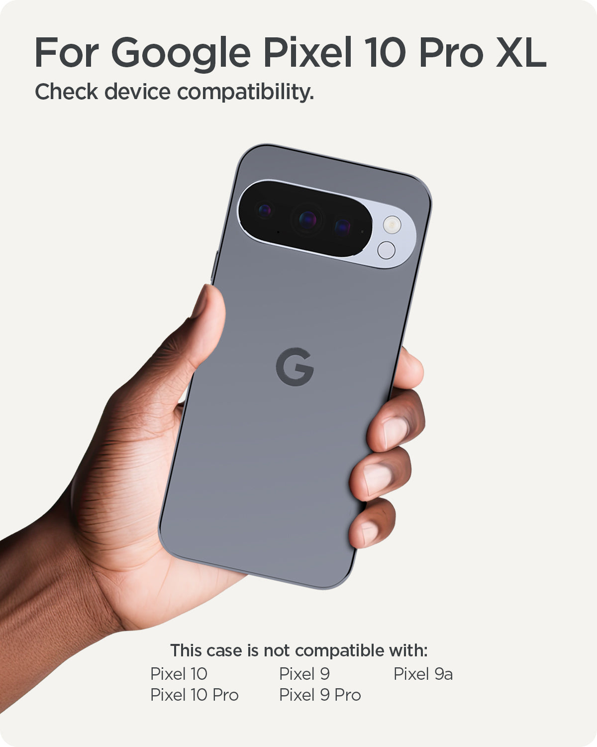 ACS09725 - Pixel 10 Pro XL Case Ultra Hybrid Metal Ring (MagFit) in crystal clear showing the compatibility. Only compatible with the Pixel 10 Pro XL