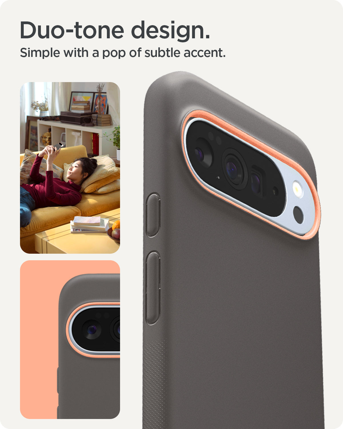 ACS09735 - Pixel 10 Pro XL Case Nano Pop (MagFit) in papaya gray showing the duo-tone design. Simple with a pop of subtle accent.