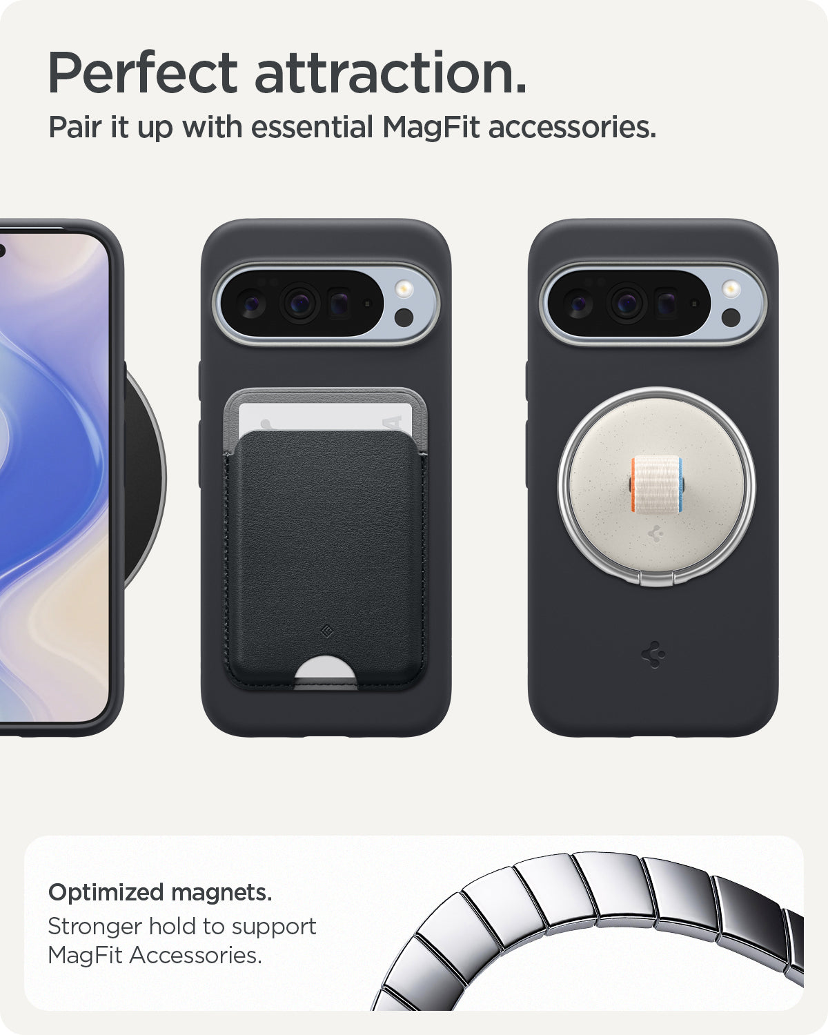 ACS09736 - Pixel 10 Pro XL Case Nano Pop (MagFit) in black sesame showing the perfect attraction. Pair it up with essential MagFit accessories. Optimized magnets. Stronger hold to support MagFit accessories.