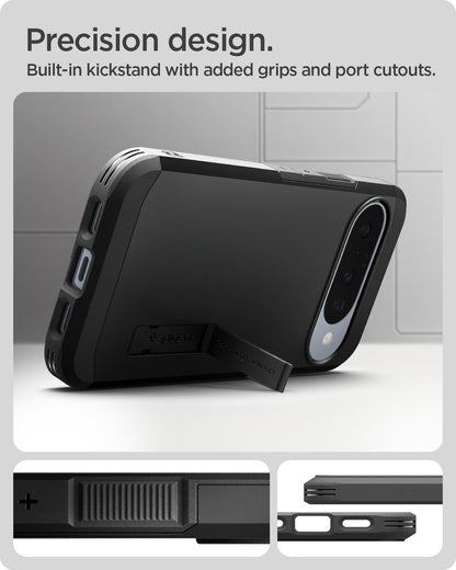 ACS09705 - Pixel 10 Pixel 10 Pro Tough Armor AI (MagFit) in black showing precision design. built in kickstand with added grips and port cutouts