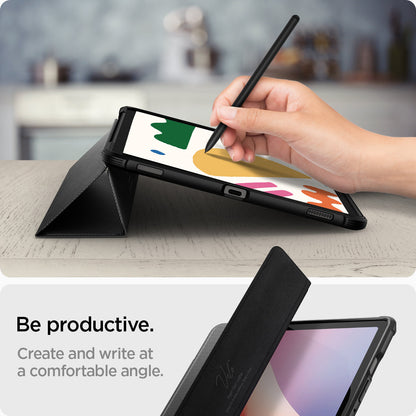 ACS09380 - Galaxy Tab S10 FE Case Rugged Armor Pro in Matte Black showing being productive. Create and write at a comfortable angle