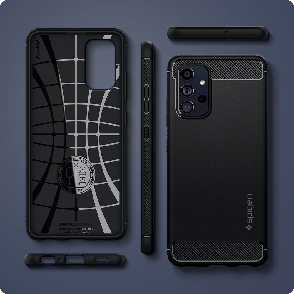 ACS02741 - Galaxy A32 Case Rugged Armor in Matte Black showing the back, inner, side, top and bottom