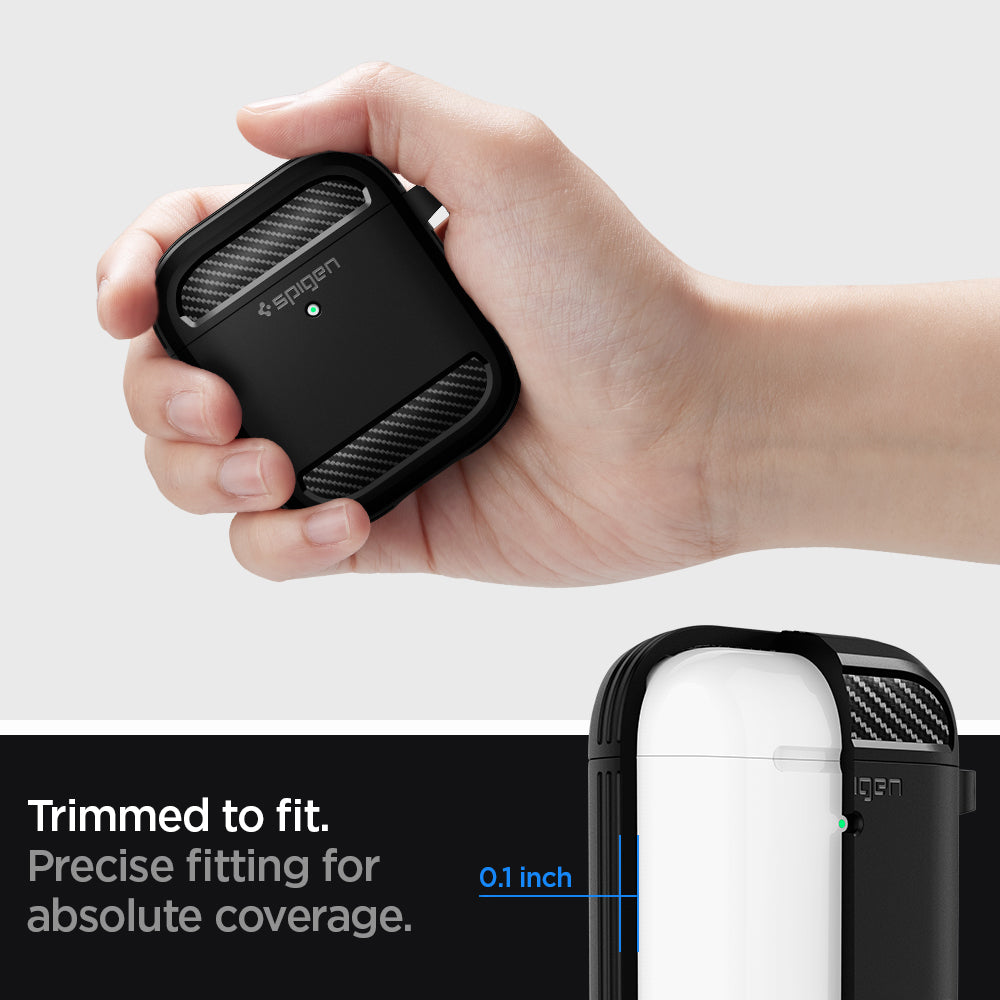 ASD01117 - Apple AirPods 1 / 2 Case Rugged Armor in matte black showing the trimmed to fit. Precise fitting for absolute coverage with 0.1 inch thickness