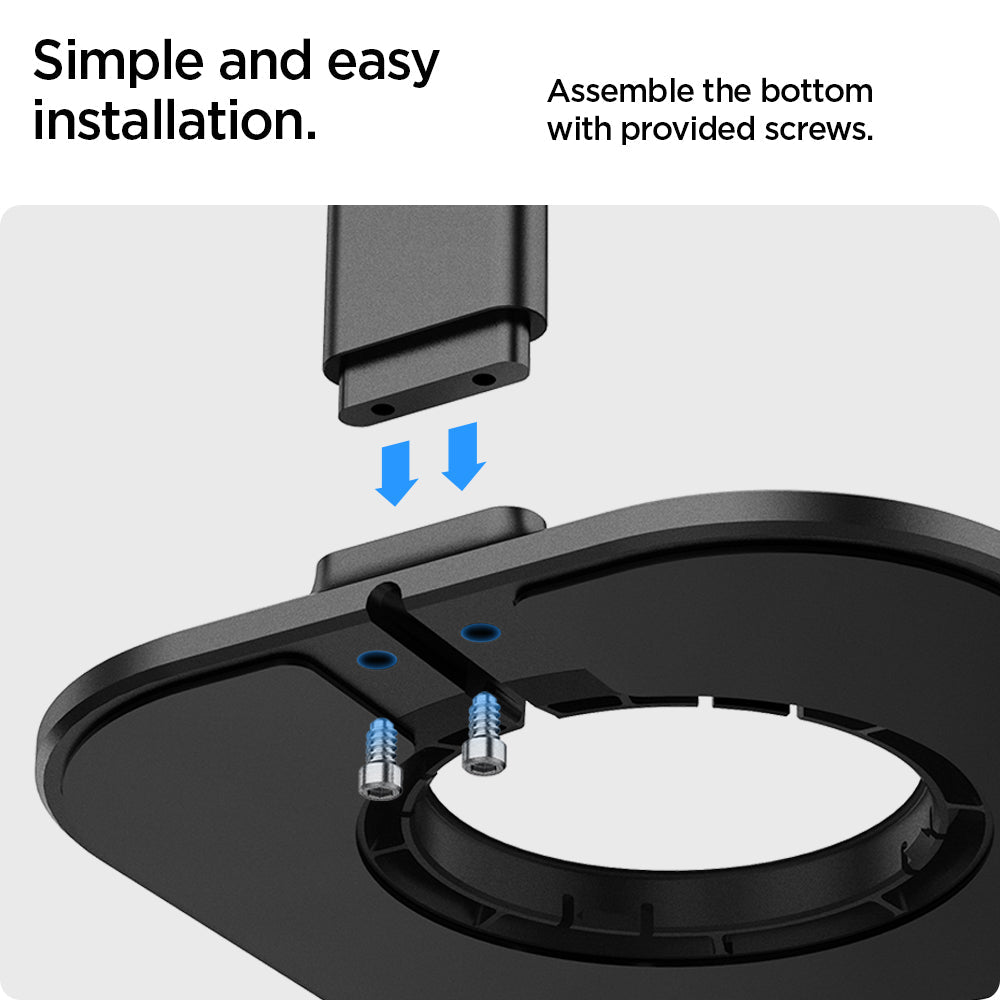 AMP02818 - Apple Airpods Max MagFit Stand in black showing simple and easy installation, assemble the bottom with provided screws