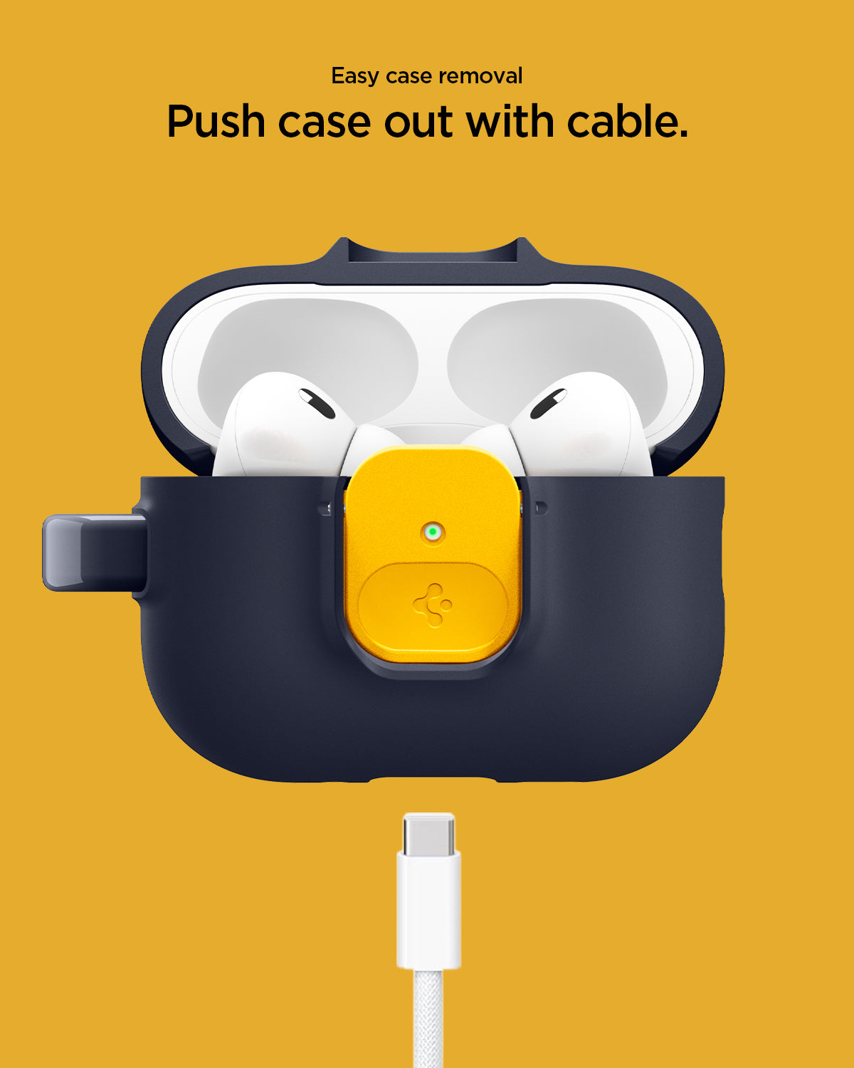 ACS09829 - AirPods Pro 3 Nano Pop in Blueberry Navy showing easy case removal. push case out with cable