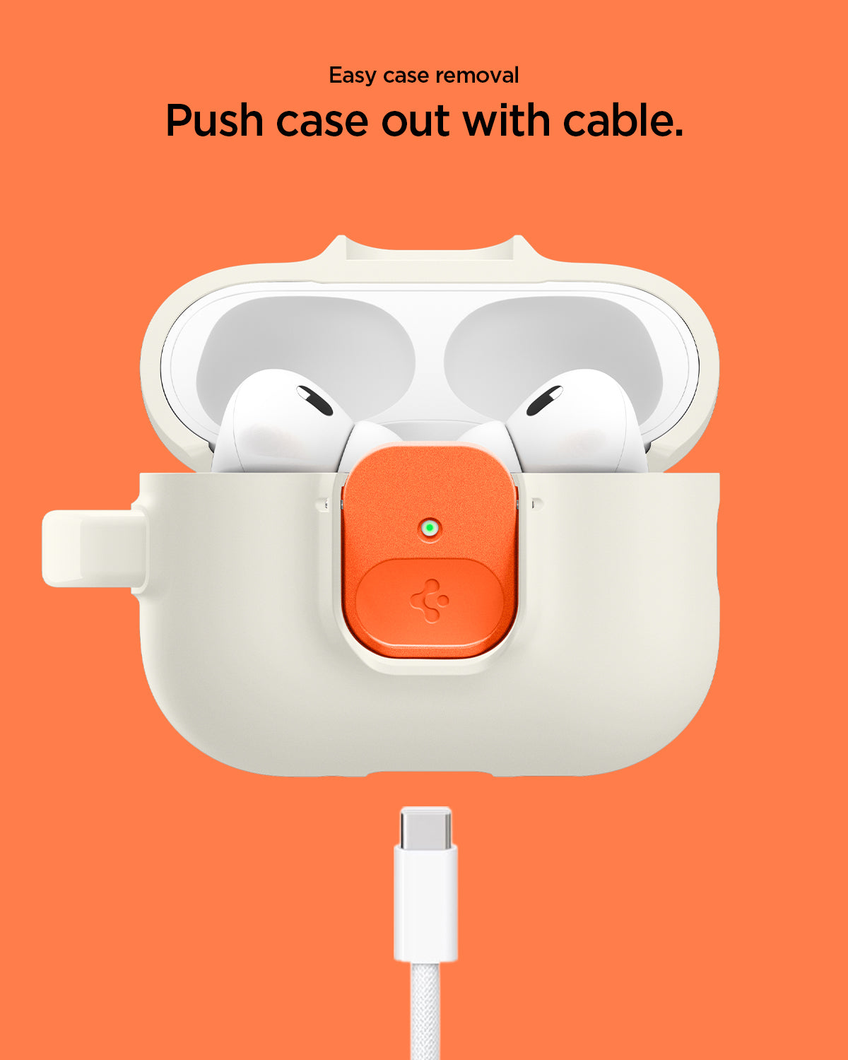 ACS10134 - AirPods Pro 3 Nano Pop in Orange Beige showing easy case removal. push case out with cable