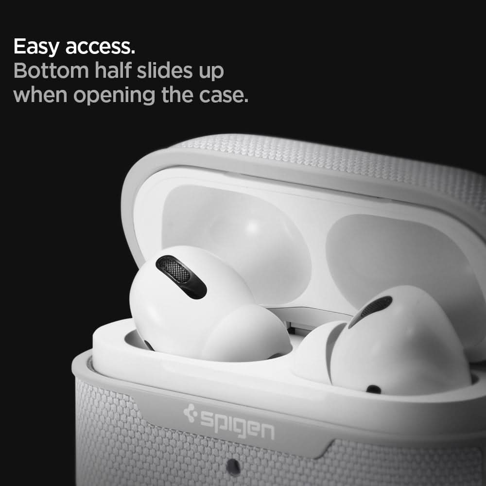 ASD00573 - Apple AirPods Pro Case Urban Fit in gray showing the easy access. Bottom half slides up when opening the case