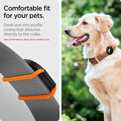 AHP03106 - Apple AirTag Pet Collar ComforTag in black showing the comfortable fit for your pets. Sleek and slim profile casing that attaches directly to the collar