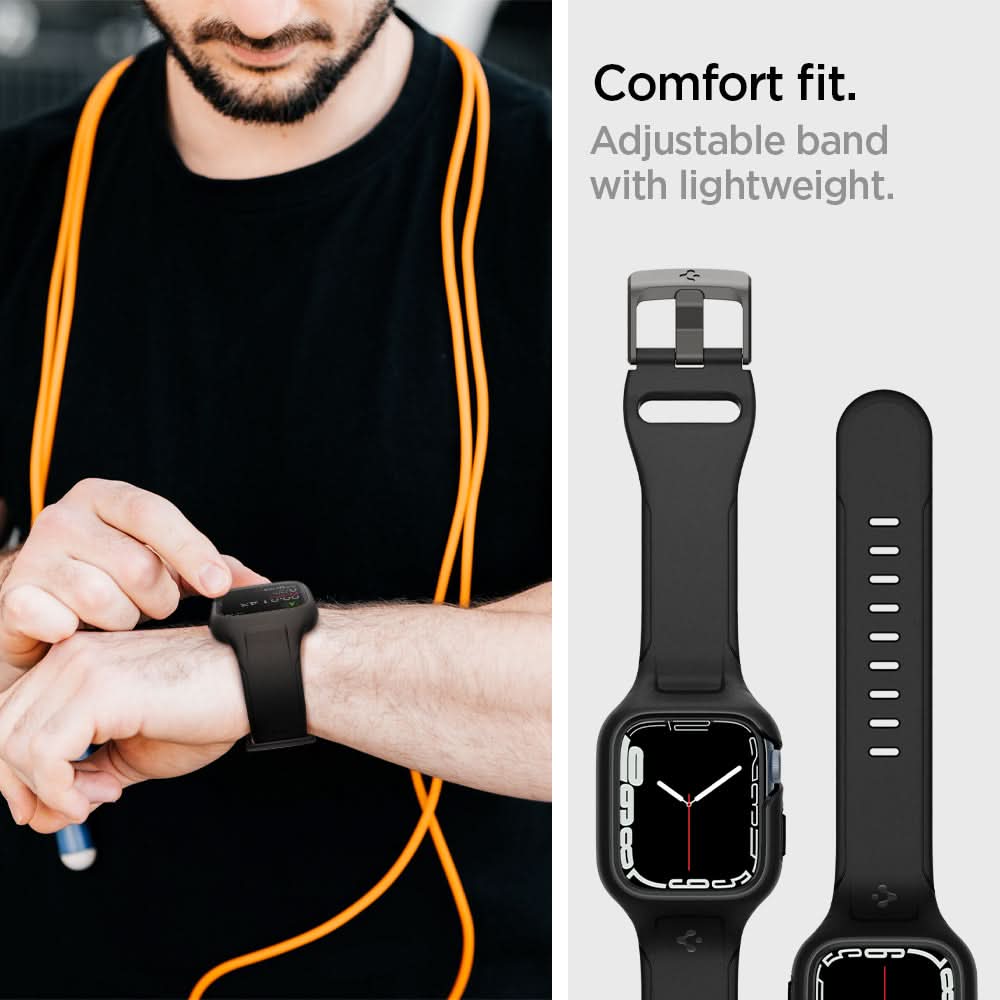 ACS04182 - Apple Watch Series (45mm) Case Liquid Air Pro in black showing the comfort fit. Adjustable band with lightweight