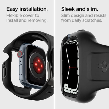 ACS04182 - Apple Watch Series (45mm) Case Liquid Air Pro in black showing the easy installation. Flexible cover to install and removing. Sleek and sim. Slim design and resists from daily scratches