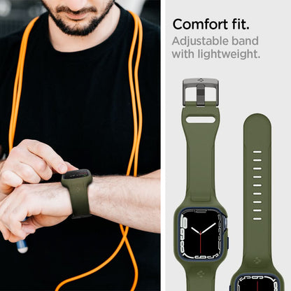ACS04408 - Apple Watch Series (45mm) Case Liquid Air Pro in moss green showing the comfort fit. Adjustable band with lightweight