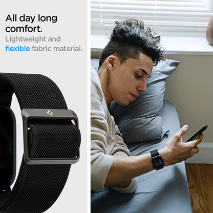 AMP02286 - Apple Watch Series (Apple Watch (49mm)/Apple Watch (45mm)/Apple Watch (42mm)) Watch Band Lite Fit in black lightweight and flexible fabric material. All day long comfort.