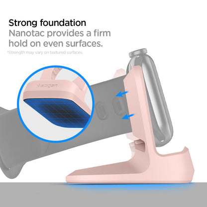 000CD21183 - Apple Watch Night Stand S350 in pink showing the Strong foundation. Nanotac provides a firm hold on even surfaces