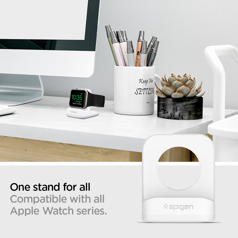 000CD21181 - Apple Watch Night Stand S350 in white showing the one stand for all. Compatible with all Apple Watch Series